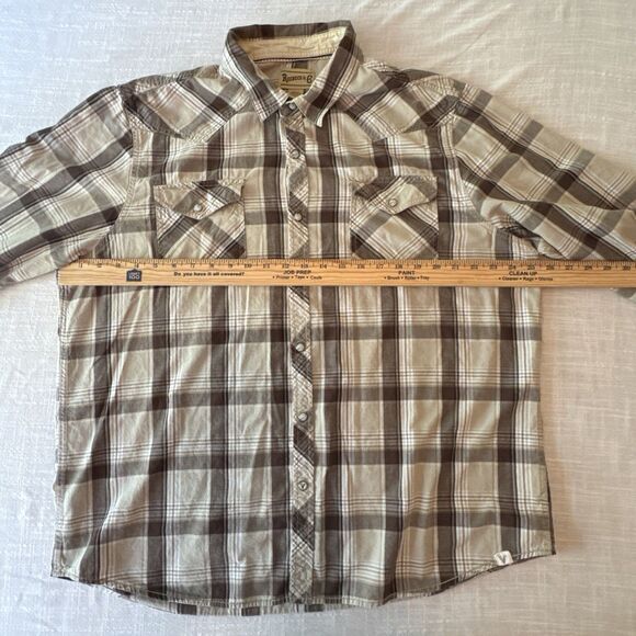 Roebuck & Co Mens XXL Western Snap Shirt 100% Cotton Long Sleeve Brown Plaid - Picture 6 of 8